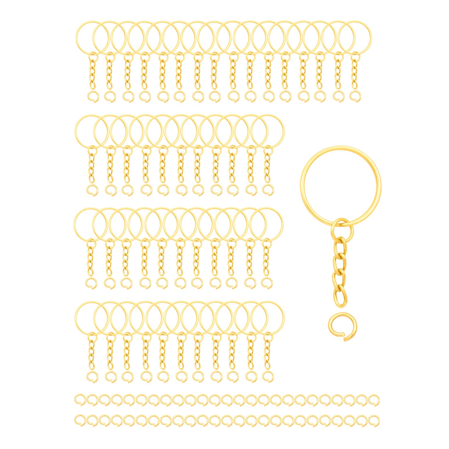 Photo 1 of 50Sets 1 inch Keychain Rings Golden Split Round Key Ring with Chain and Open Jump Rings for DIY Keychain Making Crafts