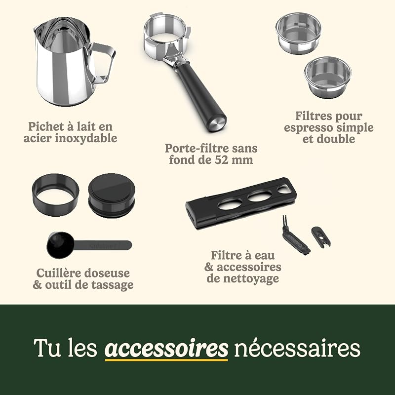 ® Machine à Espresso Slim | Espresso, Americano, Cold Brew | Mousseur à lait intégré | 15 bars | Porte-filtre sans fond | Compacte | Mug de voyage | Réservoir 1,5L
