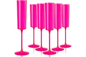Ciaell 24 Pack Plastic Champagne Flutes - Hot Pink 6 Oz Disposable Champagne Glasses - Square Plastic Toasting Glasses for Party Birthday Anniversary Wedding Valentine's Day
