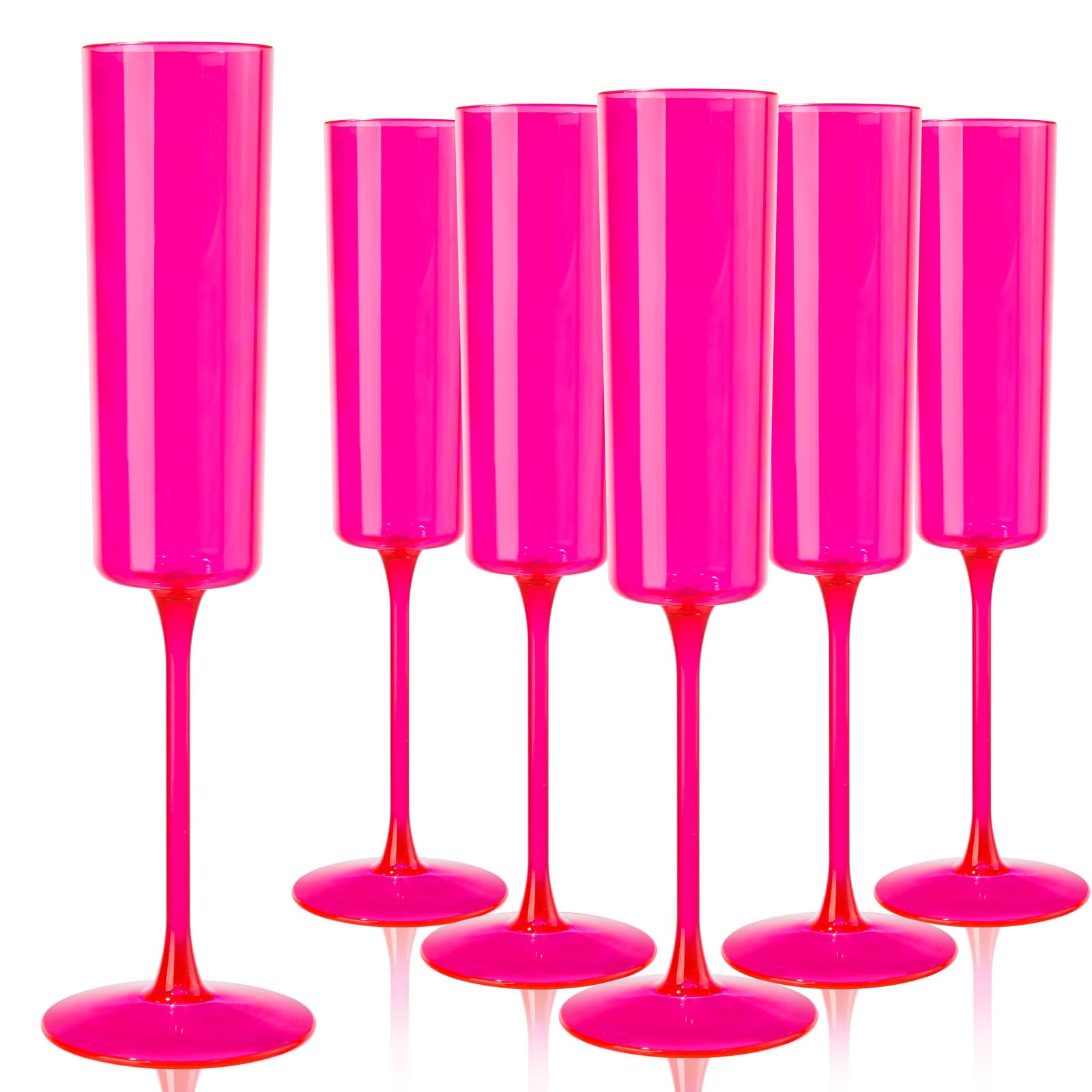 Photo 1 of Ciaell 24 Pack Plastic Champagne Flutes - Hot Pink 6 Oz Disposable Champagne Glasses - Square Plastic Toasting Glasses for Party Birthday Anniversary Wedding