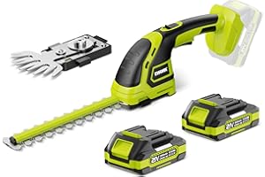 EWORK 21V Cordless Hedge Trimmer & Grass Shears 2-in-1 Handheld Small Electric Bush Trimmer with 2x2.0Ah Battery and Charger, Battery Powered Shrub Trimmer for Garden, Yard, Lawn Maintenance