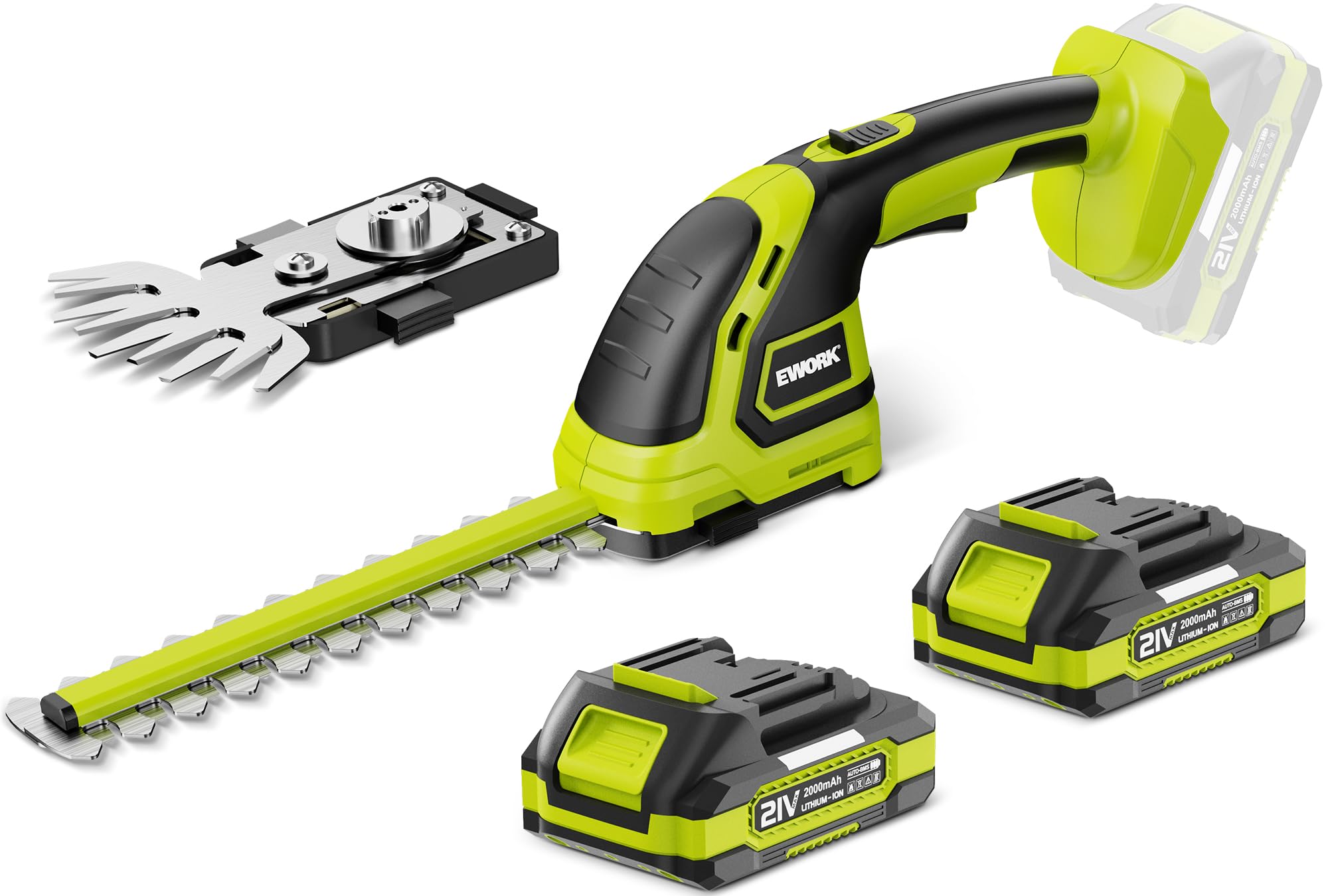 Photo 1 of (please see all images) Cordless Hedge Trimmer & Grass Shears 2-in-1 Handheld Small Electric Bush Trimmer with 2x2.0Ah Battery and Charger