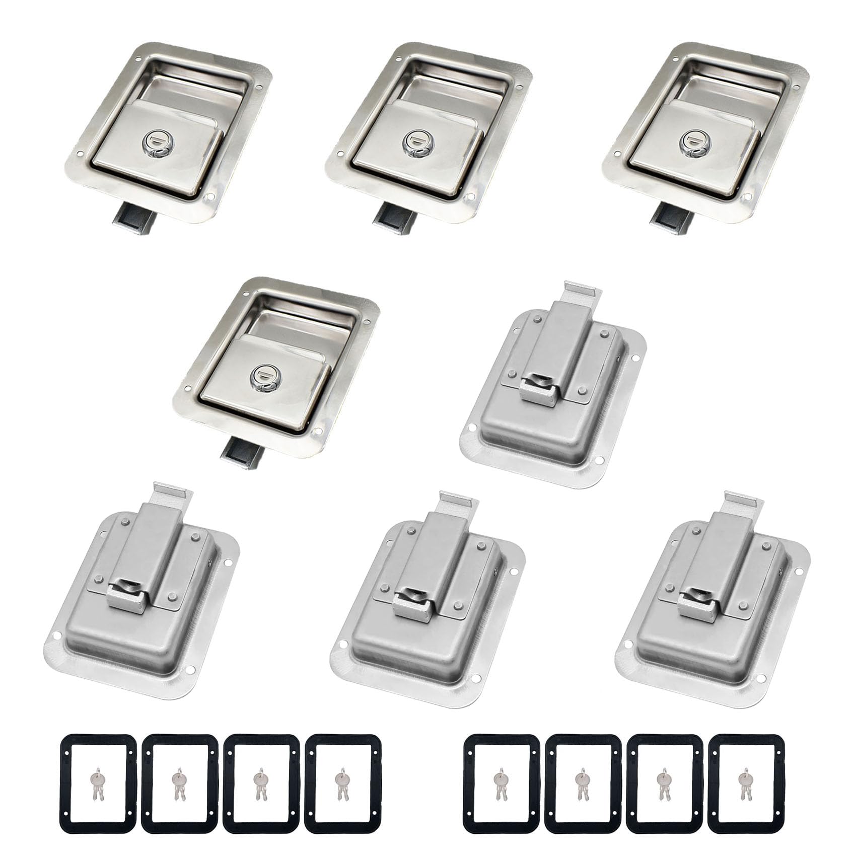 Photo 1 of Ycsmyyds 8 Pack Stainless Door Lock Heavy Duty Flush Mount Handle Latch for Trailer Toolbox RV Handle Latch with Gasket Keys