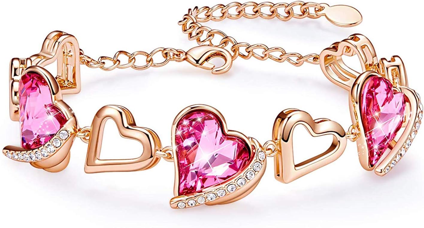 She Said Yes 18k Rose Gold Plated Swarovski Crystal Design from Paris Heart Shaped Red Pink Pendant Necklace and Golden Chain Swarovski Jewellery for Women and Girls