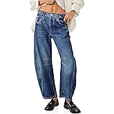 HUNGSON Women's Barrel Jeans Wide Leg Mid Rise Loose Y2k Baggy Boyfriend Jeans Denim Ankle Pants