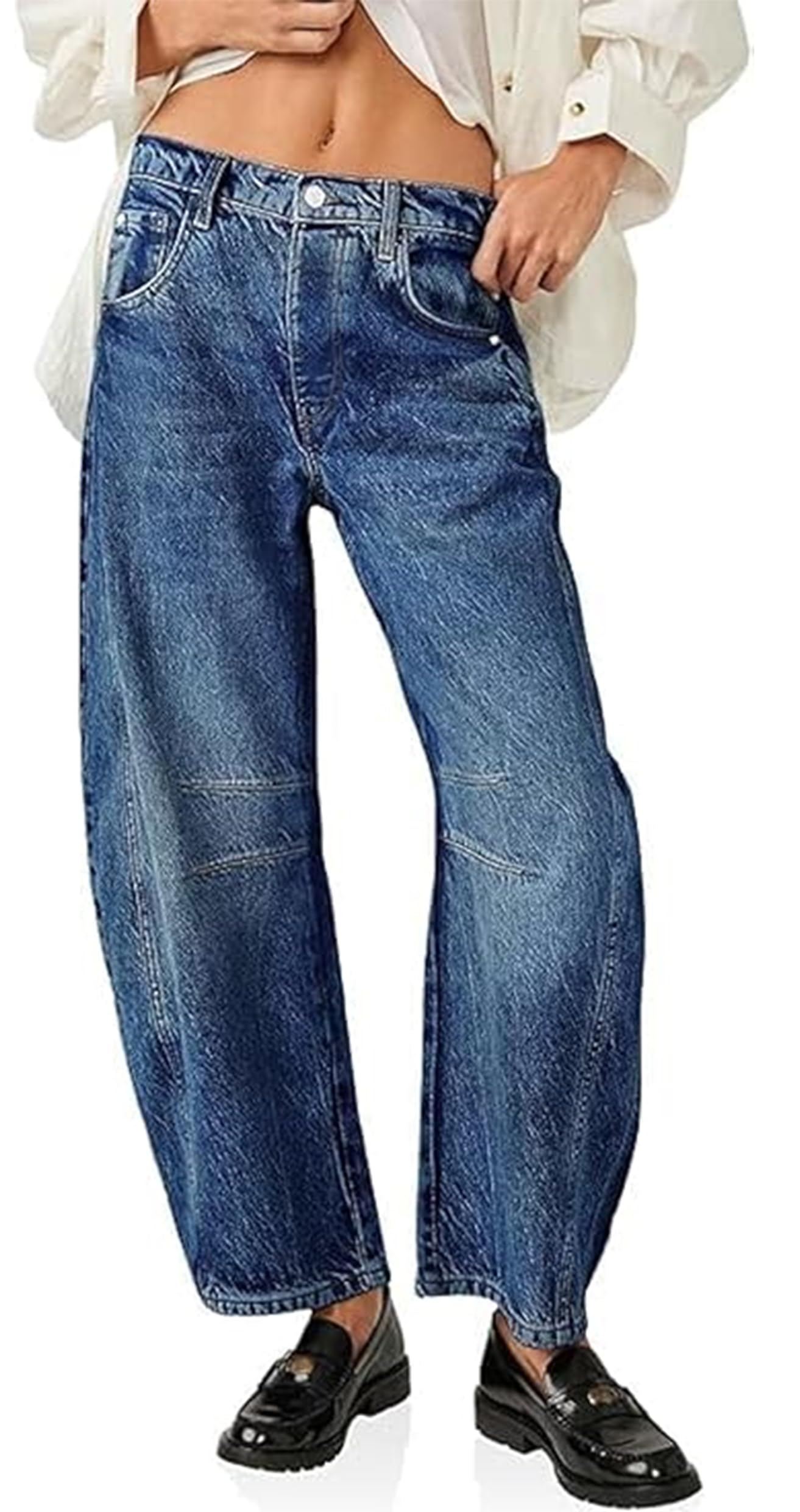 Jeans a botte da donna casual a gamba larga pantaloni jeans vita media Y2k Baggy Boyfriend pantaloni in denim alla caviglia pantaloni corti, Blu, M
