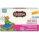 Celestial Seasonings SheWell Raspberry Leaf Wellness Tea, Caffeine Free, 16 Tea Bags Box