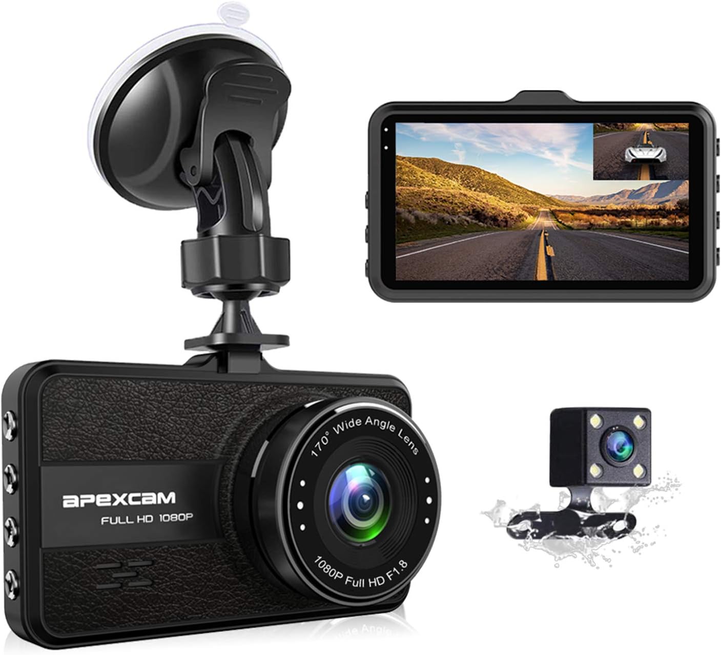 Apexcam Dash Cam 1080P Ultra HD Dash Camera for Cars Recorder 170°Wide