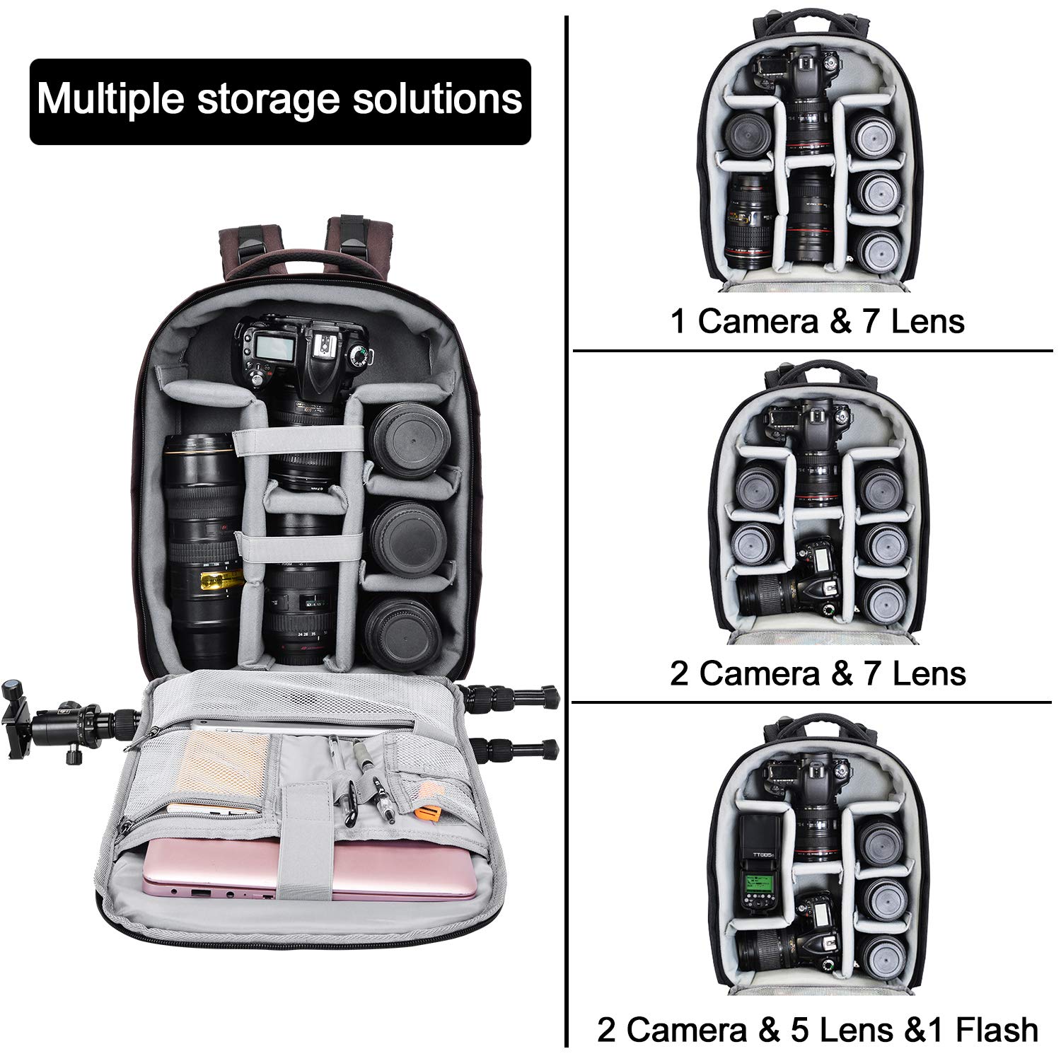 Cwatcun Camera Backpack with Rain Cover, Tripod Holder, USB Port, 15.6