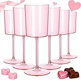 Ciaell 12 Pack Pink Plastic Wine Glasses - 10 Oz Disposable Wine Glasses with Stem for Parties & Weddings & Poolside & Outdoors & Camping & Valentine's Day