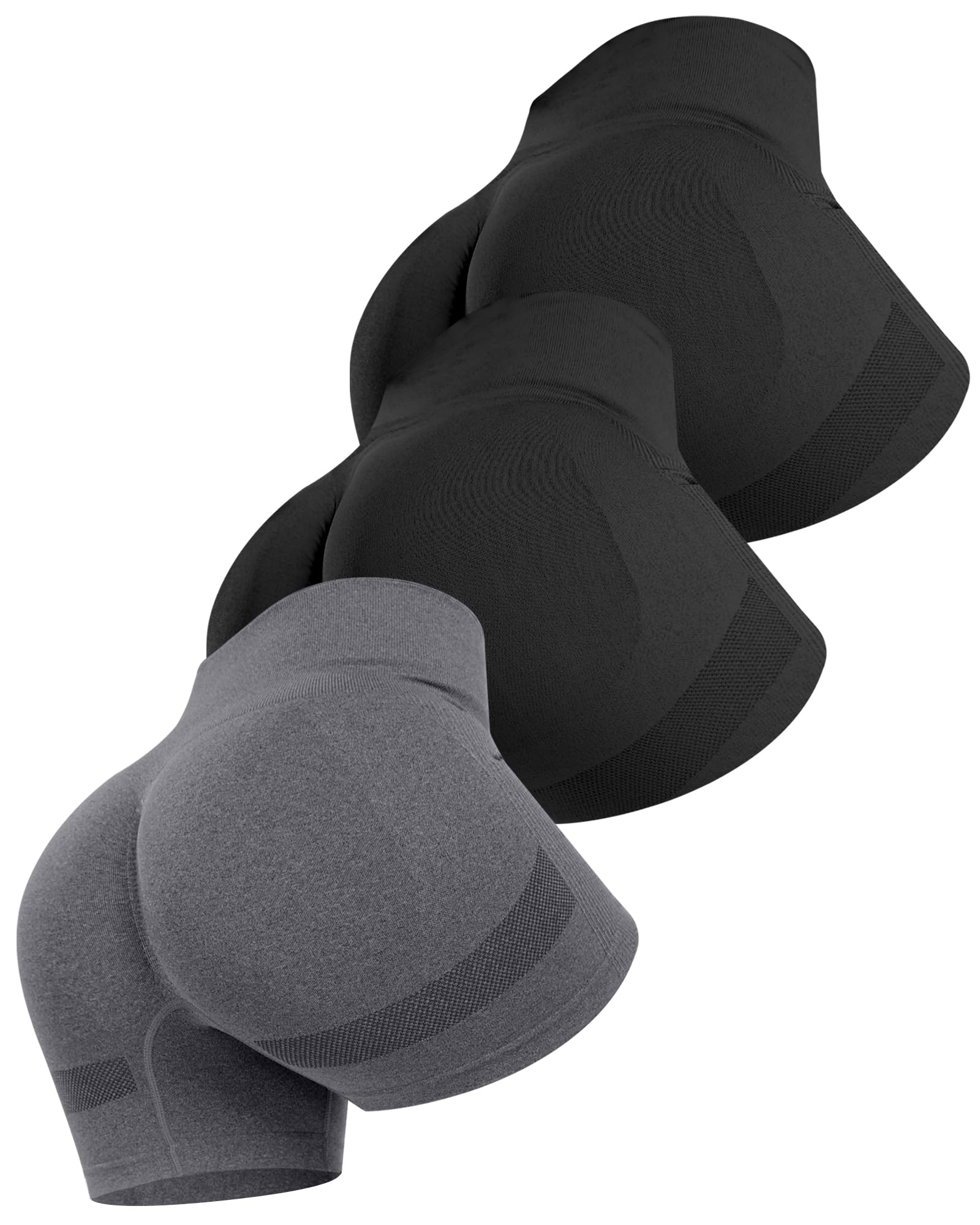 Photo 1 of ** 2 PCS - BLACK/GRAY ** HATHVOTAR Workout Gym Biker Shorts Women: High Waisted Seamless Sports Running Butt Lifting Shorts Sets Black/Black/Gray M