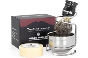 Tonhawness Shaving Brush Kit for Men, 4 in 1 Shaving Brushes Set Includes Badger Hair Shave Brush, Shaving Bowl & Stand and Shaving Soap Kit for Men’s Shave Gift
