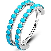 OUFER 20G Double Nose Rings Hoops, Turquoise Nose Rings for Women Men, Daith Earrings, Tragus Rook Conch Helix Lip Piercing Jewelry,316L Surgical Steel Hinged Segment Septum Hoop Jewelry 6/7/8mm