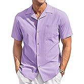 COOFANDY Mens Linen Shirt Casual Short Sleeve Button Down Shirt Summer Beach Vacation Wedding Wear