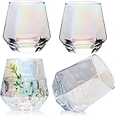 Ufrount Wine Glasses Set of 4,Iridescent Stemless Wine Glasses for Red and White Wine,Geometric 10oz Diamond Shaped Glass Cups for Whiskey,Cocktail,Bourbon,Juice,Water