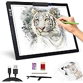 Rechargeable A4 Light Pad - Stepless Dimmable 6 Levels Brightness Tracing Light Box, Diamond Painting Light Board with Top Clip, Battery Powered Portable Light Pad for Weeding Vinyl Tracing