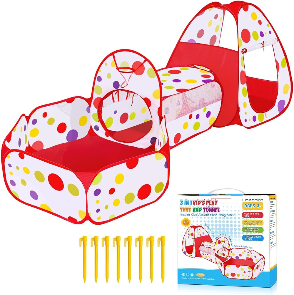 MAIKEHIGH 3 in 1 Kids Pop Up Play Tent with Crawl Tunnel Ball Pit