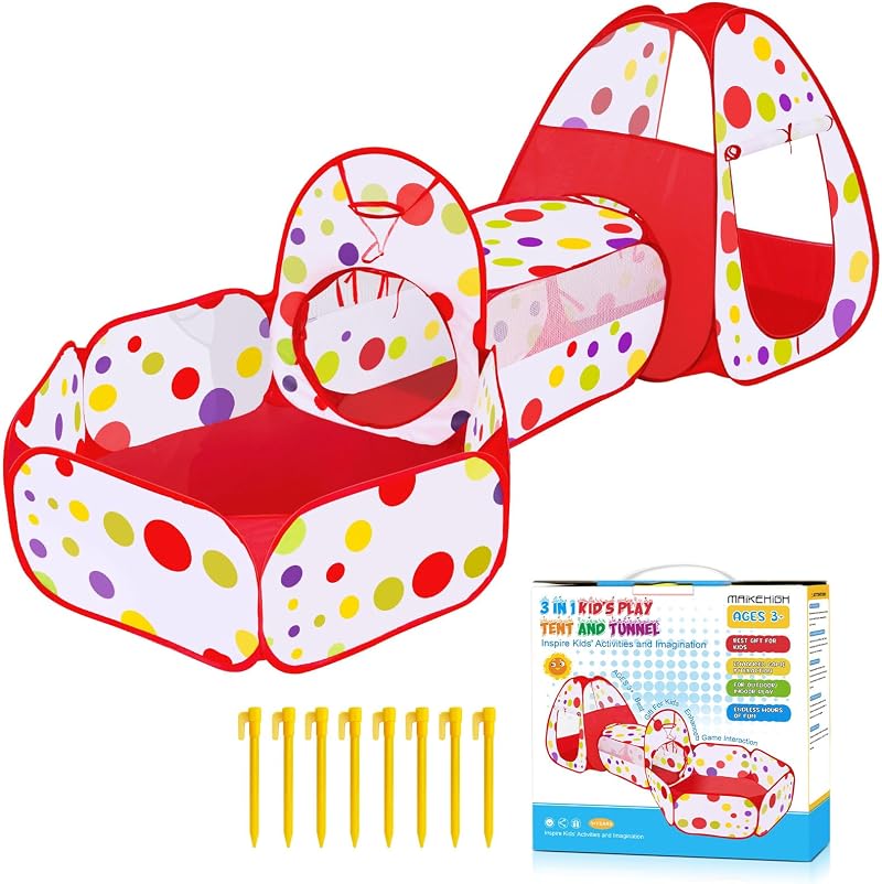 MAIKEHIGH 3 in 1 Kids Pop Up Play Tent with Crawl Tunnel Ball Pit
