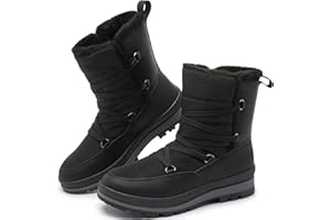 Rominz Women's Winter Snow Boots Waterproof Black Fur Lined Warm Mid Calf Boots for Women Non-Slip Ankle Boots White Lace-Up Platform Boots