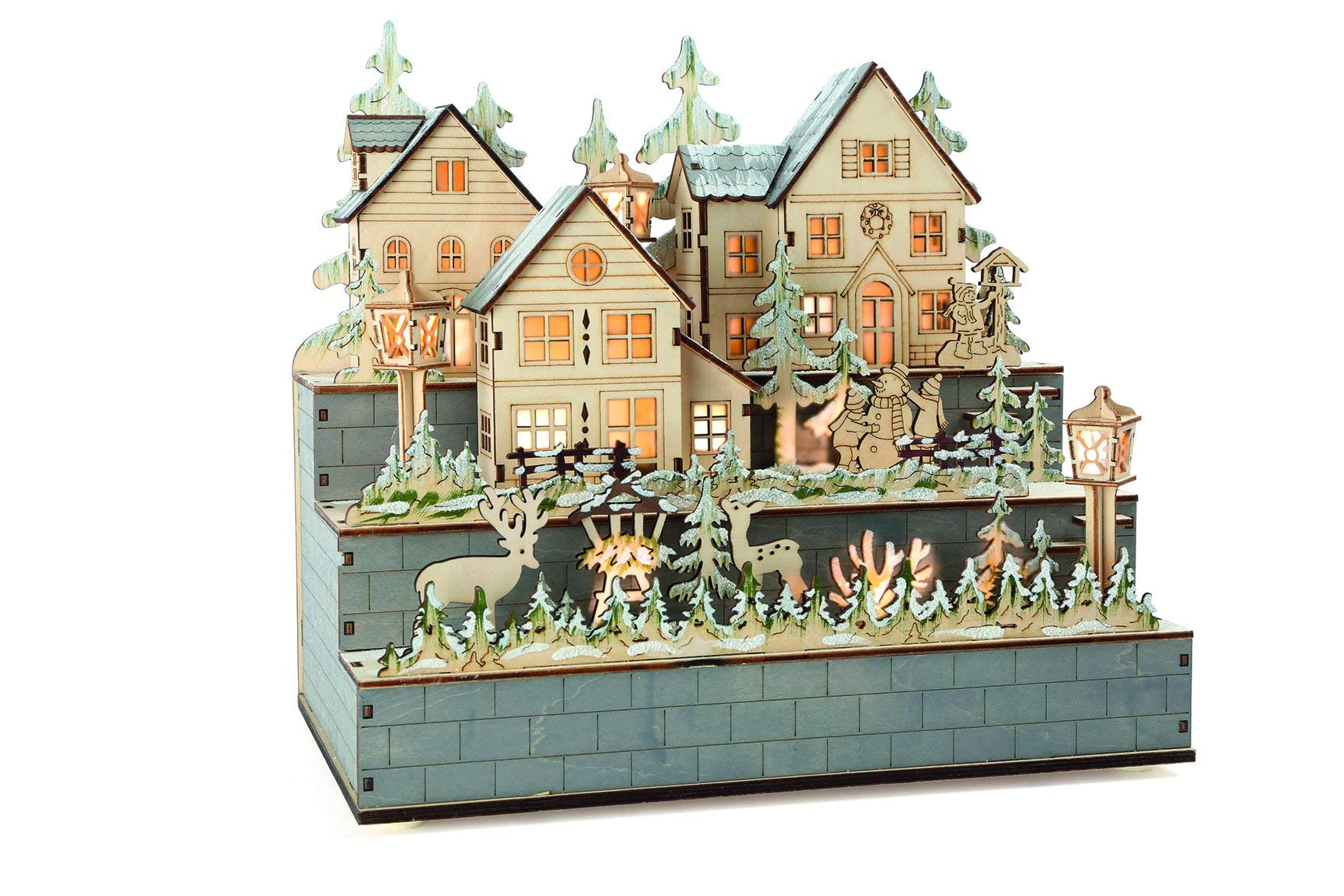 small foot 10216 Winter Village Wooden Decorative Christmas Lights with LED Battery Operated