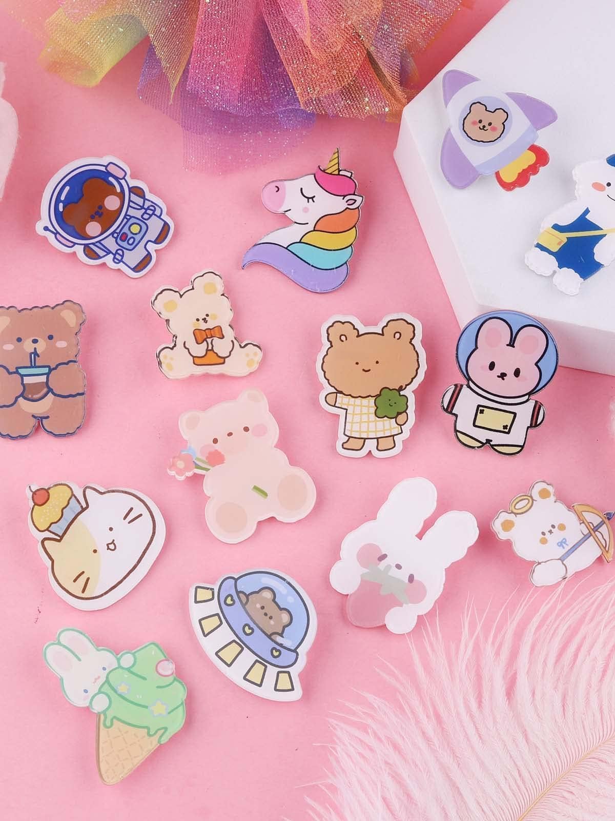 65PCS Acrylic Brooch Pins, Lorvain Cute Aesthetic Badges Pin Kawaii Backpack Pins Sheep Rabbit Dog Bear Girl Cartoon Brooch Pin for Backpacks Bags Jackets Hoodies Hats