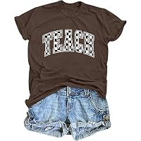 PICKID Funny Teacher T-Shirt For Women - Checkered 'Teach' Graphic Casual Short Sleeve Top - View #4