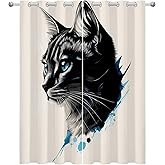 Cat Curtains Blackout, Room Darkening Thermal Insulated Grommet Drapes for Bedroom Living Room, Cute Black Kitten Kitty Head Modern Patterned Window Treatments, 84 Inch Curtains 2 Panel Set