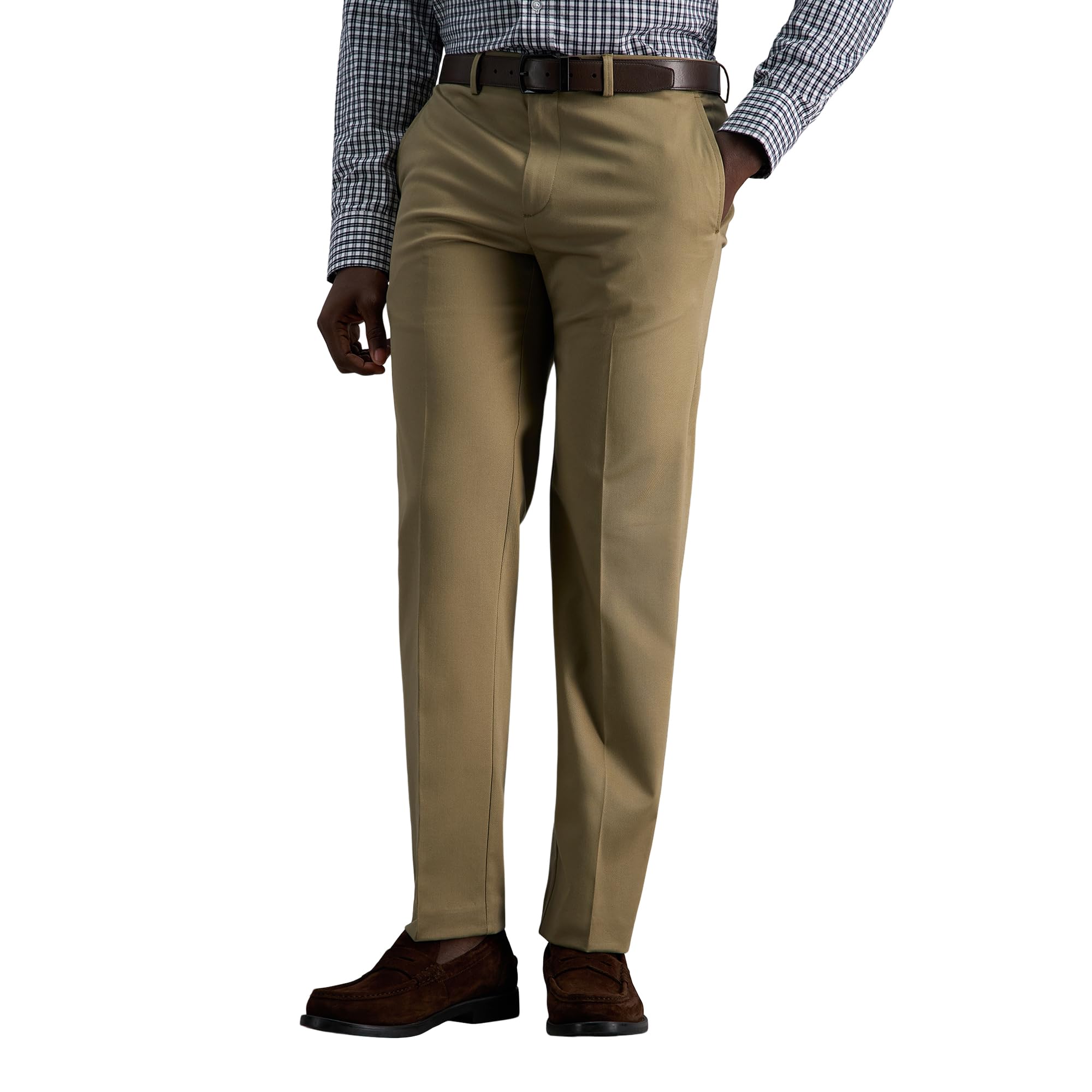 Photo 1 of Haggar Men's Premium No Iron Khaki Straight Fit & Slim Fit Flat Front Casual Pant, British Khaki, 32W x 30L