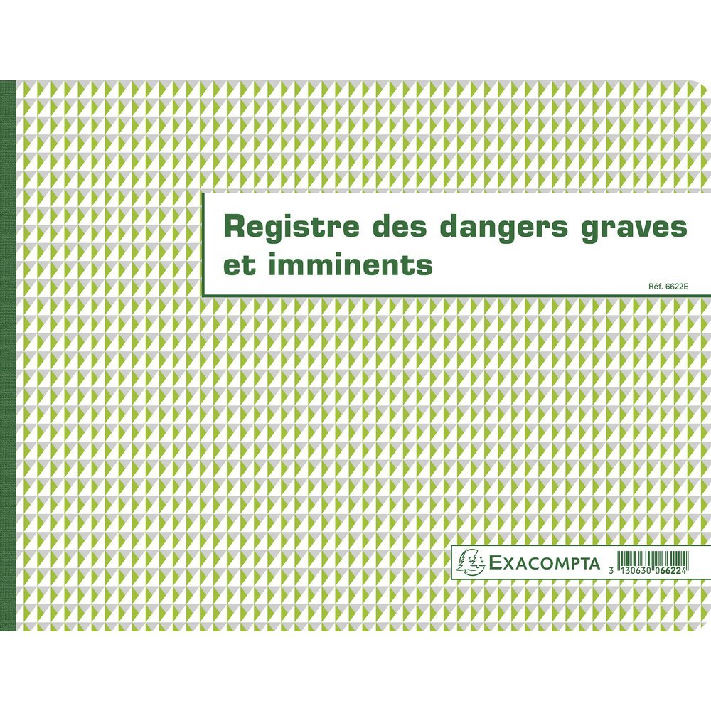 Exacompta - Ref 6622E - Horizontal Grave and Imminent Danger Register Book (20 Pages) - 240 x 320mm in Size, 110gsm Paper with Green Rulings - French Text