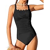 Girls One Piece Swimsuits Criss Cross Scallop Trim Ruched Adjustable Straps Bathing Suit Girls' Swimwear 9-16Y