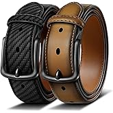 BULLIANT Men Belt 2Pack-Leather Belt 7Holes Comfortable For Men's Dress Casual Jeans 1 3/8"