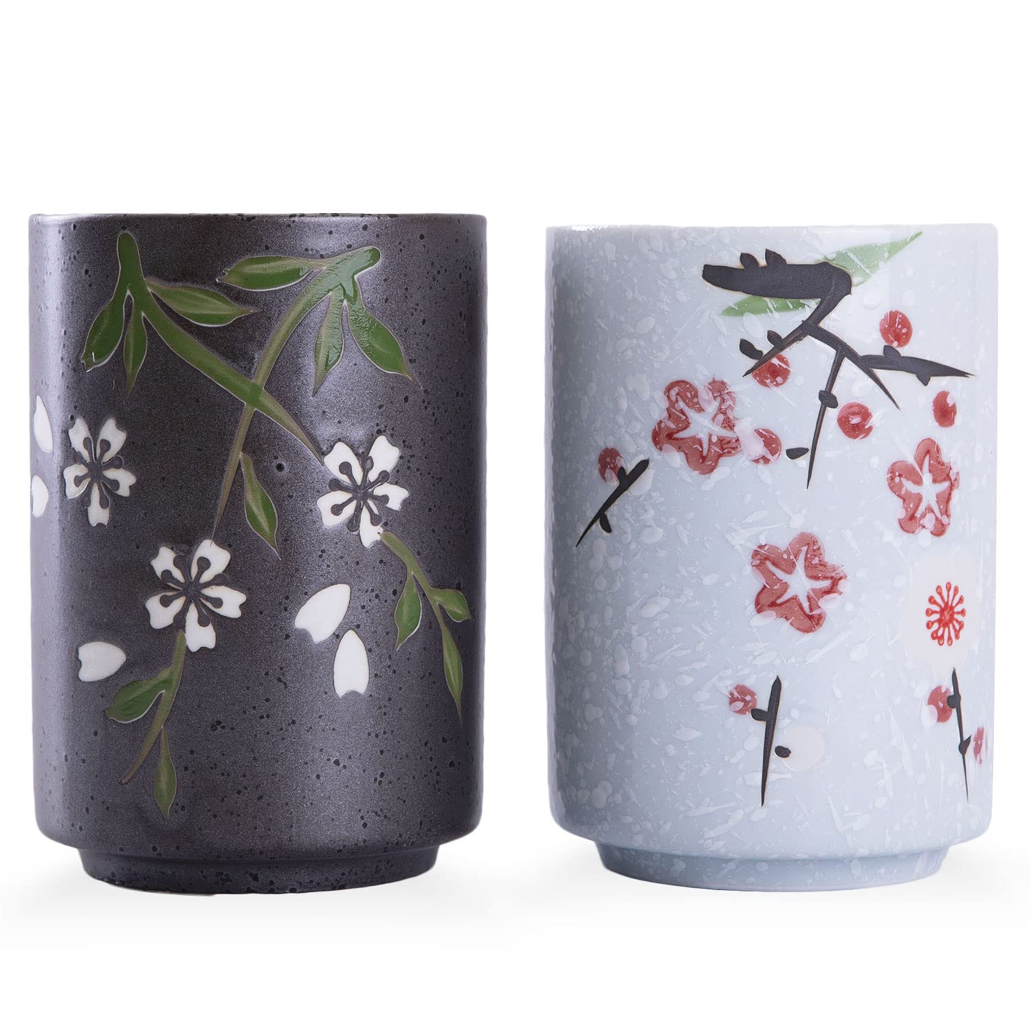 Photo 1 of WHJY 10oz Transitional Chinese/Japanese style Handle-less Ceramic Tea cups teacup, Flora Pattern Set of 2