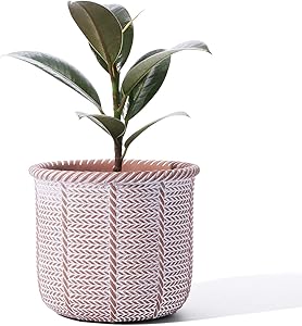 POTEY 056002 Iron-Imitation Cement Planter Pot - 5 Inch Indoor Concrete Planters Bonsai Container with Drainage Hole for Small Plants Succulent Cactus Flowers (Terracotta, Plant NOT Included)