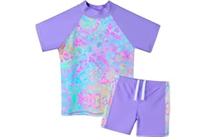 BAOHULU Girls Two Piece Swimsuit Floral UPF 50+ Rash Guard Set Kids Beach Swimwear