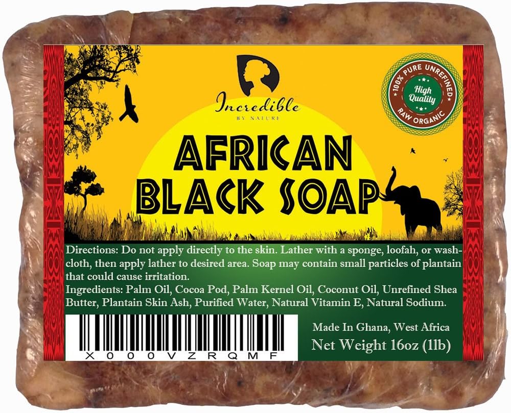 African Black Soap | Bulk 1lb Raw Organic Soap for Skin Conditions Such as Acne, Dry Skin, Rashes, Burns, Scar Removal, Face & Body Wash | Beauty Bar From Ghana West Africa | Incredible By Nature