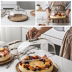 KVMORZE Cake Stand with Glass Dome, 2-in-1 Acacia