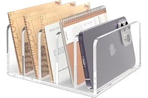 FUCDTEFC 5 Section Mail Organizer, Clear Acrylic Letter Organizer File Holder, Vertical Lightweight Modern Envelope Holder Desk Accessories & Workspace Organizers for Office, Home, School