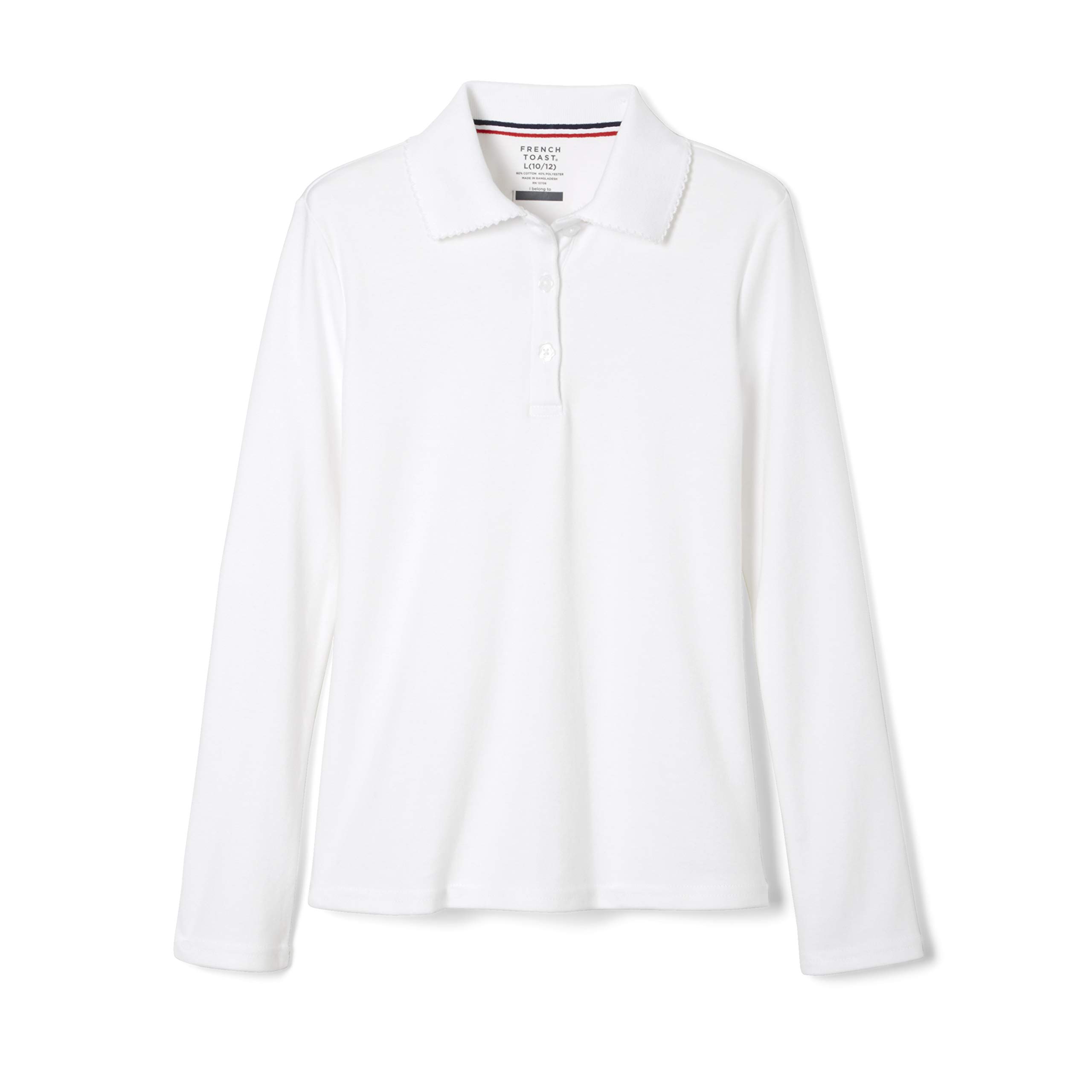 French Toast Girls' Uniform Long Sleeve Polo with Picot Collar (Standard & Plus)