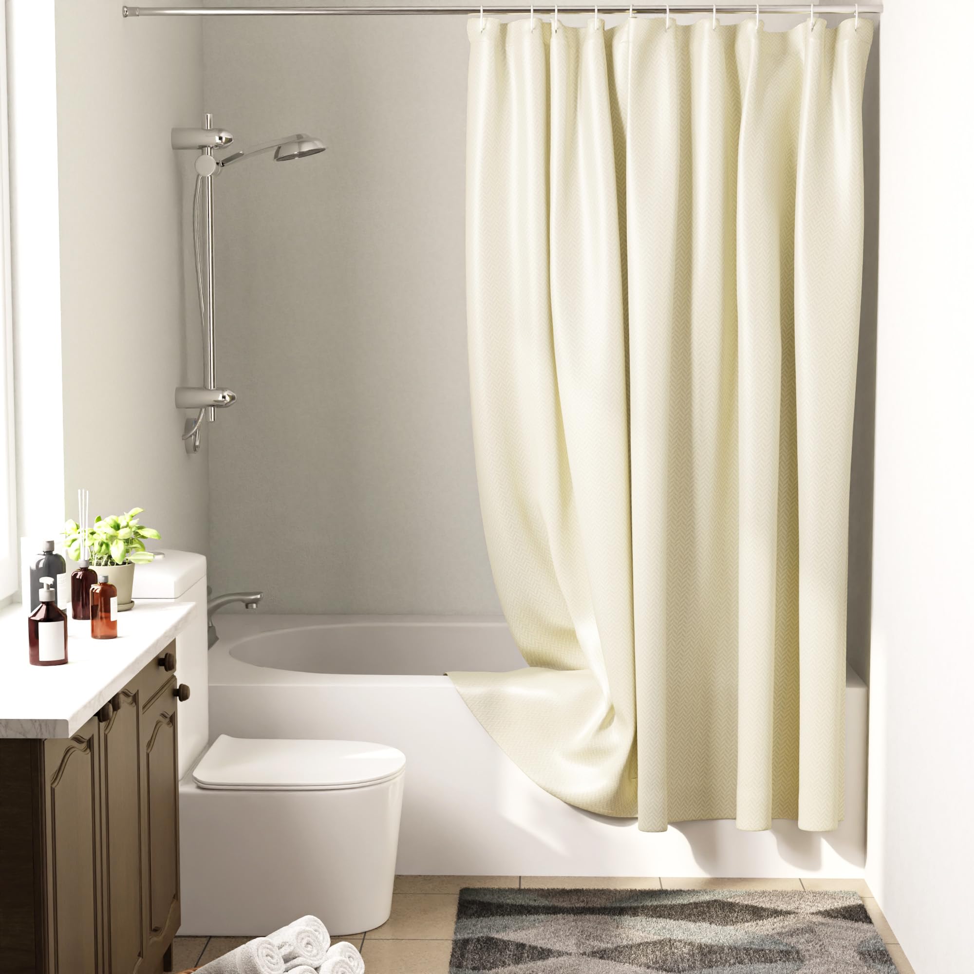 Encasa XO Luxury Jacquard Shower Curtain ZZ Cream 72x72 in | Rustproof, Wrinkle-Free, Water-Repellent & Machine Washable | Elegant Heavy Fabric for Bathroom Decor & Bathtub Use โ image 1