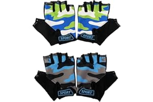 PLUSMORE 2PCs Kids Fingerless Cycling Gloves Boys Girls Bike Sport Mittens 4 5 6 7 8 9 Years Old Camo Short Gloves Children