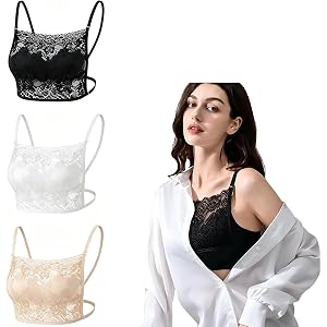 YWTAENOH 3Pcs Lady Lace Cleavage Cover Modesty Panel Modesty Panel Cleavage Cover Wearable Mock Camisole Bra Insert