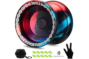 YOYOSTUDIO Unresponsive Yoyo Professional Fingerspin Yoyo for Kids Beginners, Yo yo for Adults, Metal Yoyos for Finger Spin Tricks, Pro Trick Yoyos with 10 Strings, Case & Gloves Black Blue Red