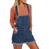 luvamia Women's Casual Adjustable Strap Cuffed Hem Denim Bib Overalls Shorts Romper