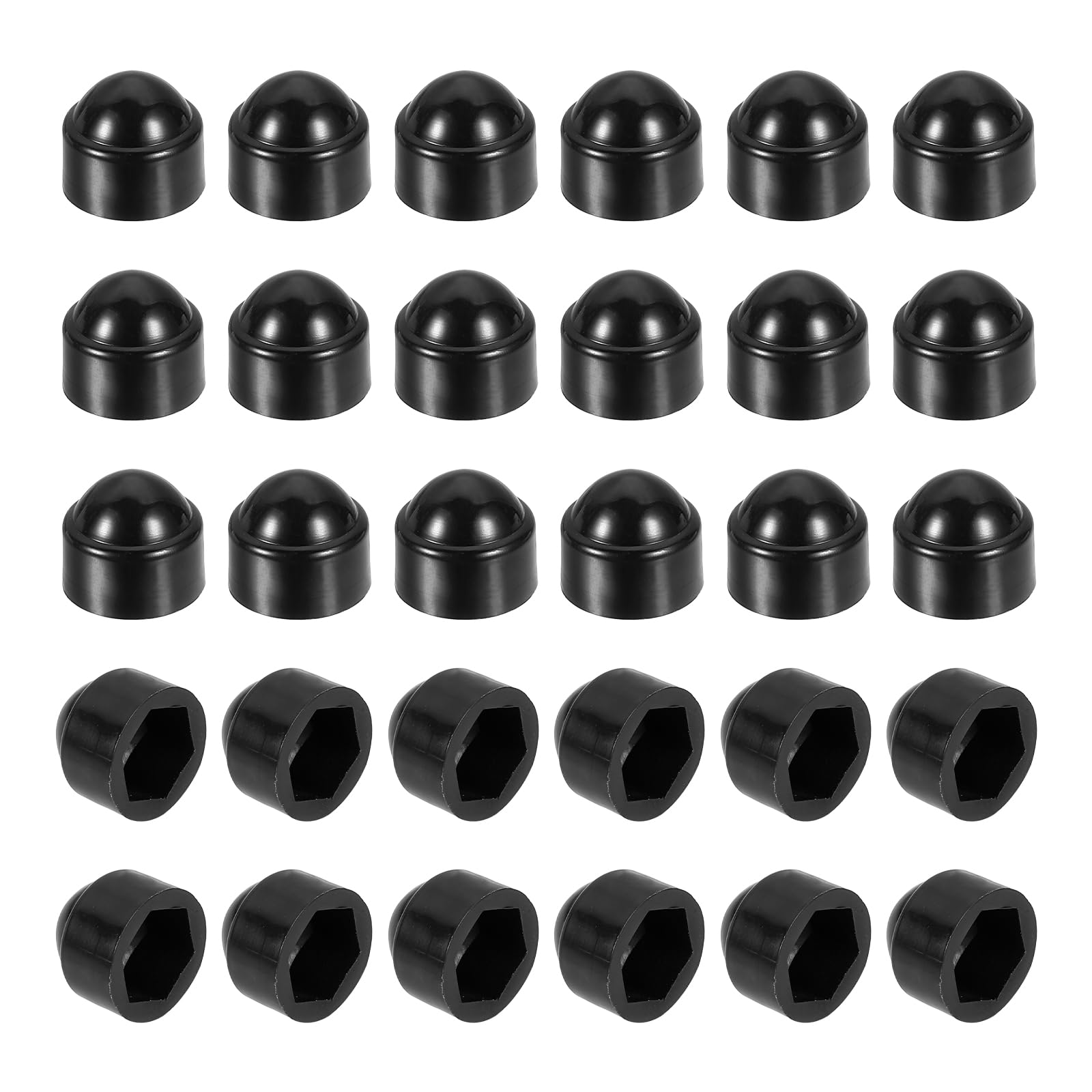 Photo 1 of uxcell Nut Protection Cap, 30Pcs M5x8x10mm - Plastic Hexagonal Screw Protection Cap, Dome Acorn Hex Head Bolt Covers, Waterproof Decorative Cap (Black)