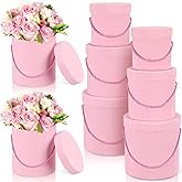 Uiifan 6 Pcs Velvet Round Flower Box with Lids Velvet Nesting Gifts Box with Handle for Valentine's Day Wedding Holiday Luxury Flower Gift Arrangement Bridesmaid Birthday Party Favor(Pink)