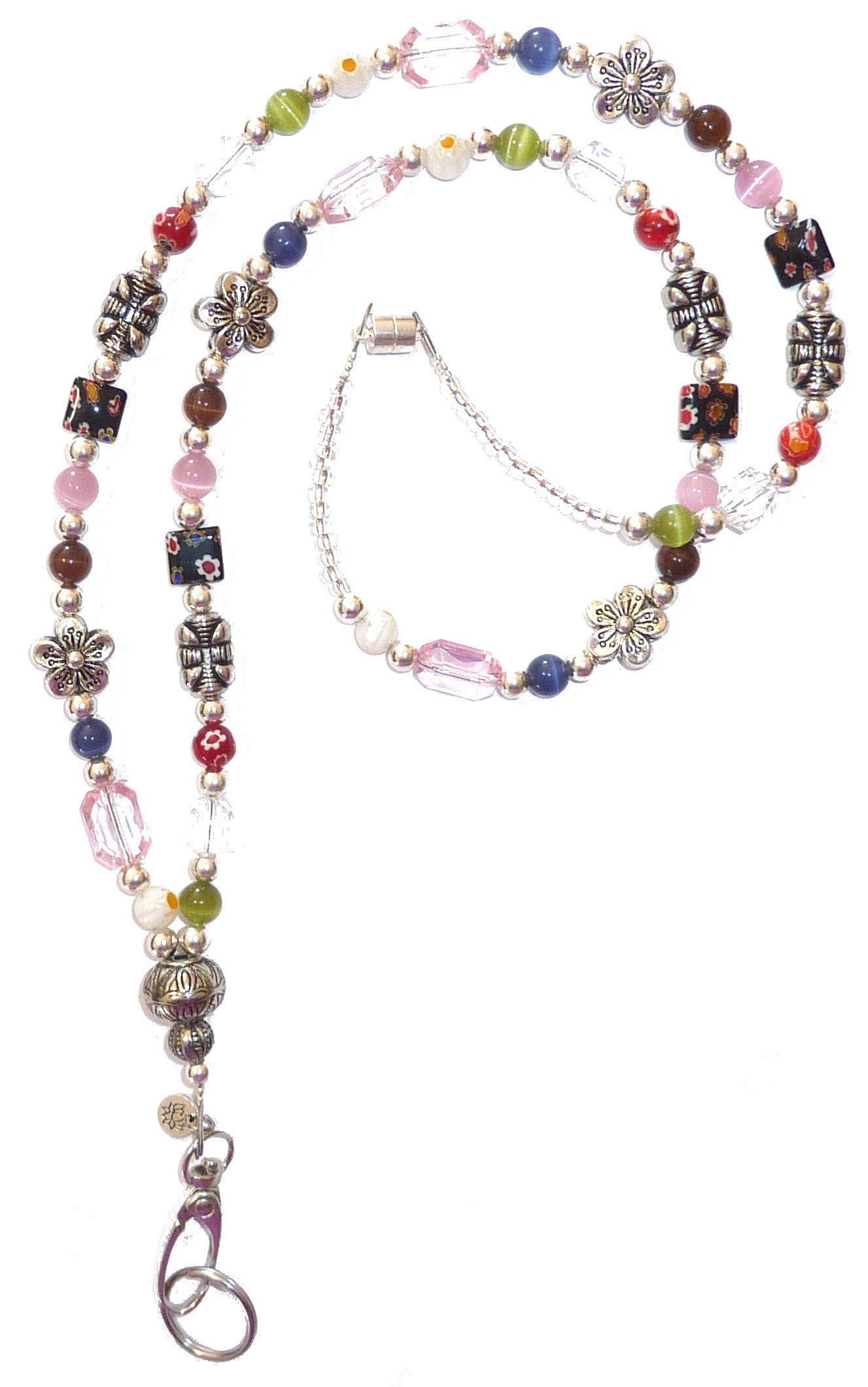 Slim Style Fashion Women's Beaded Lanyard 34", Keys, Cruise, ID Badge Holder (Magnetic Breakaway Clasp)