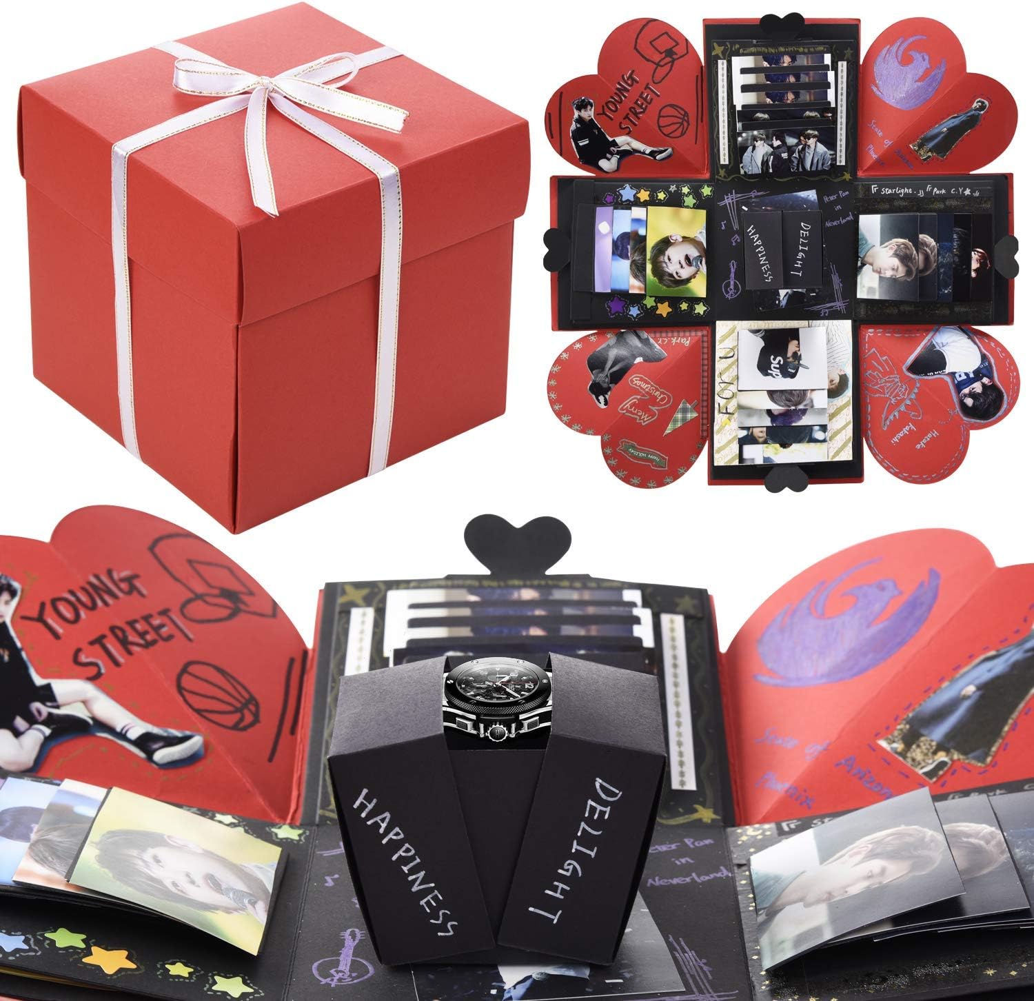 VEESUN Explosion Box DIY Handmade Gift Box, Photo Album Scrapbook Scrap Book, Birthday Wedding Valentine's Day Christmas Surprise Present Men Women Friend, Red