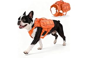 AOKOWN Dog Harness for Small Dogs, No Pull Service Dog Vest with Handle & Hook, Adjustable Dog Backpack with Side Pockets for Hiking Walking Training Running, Orange, S