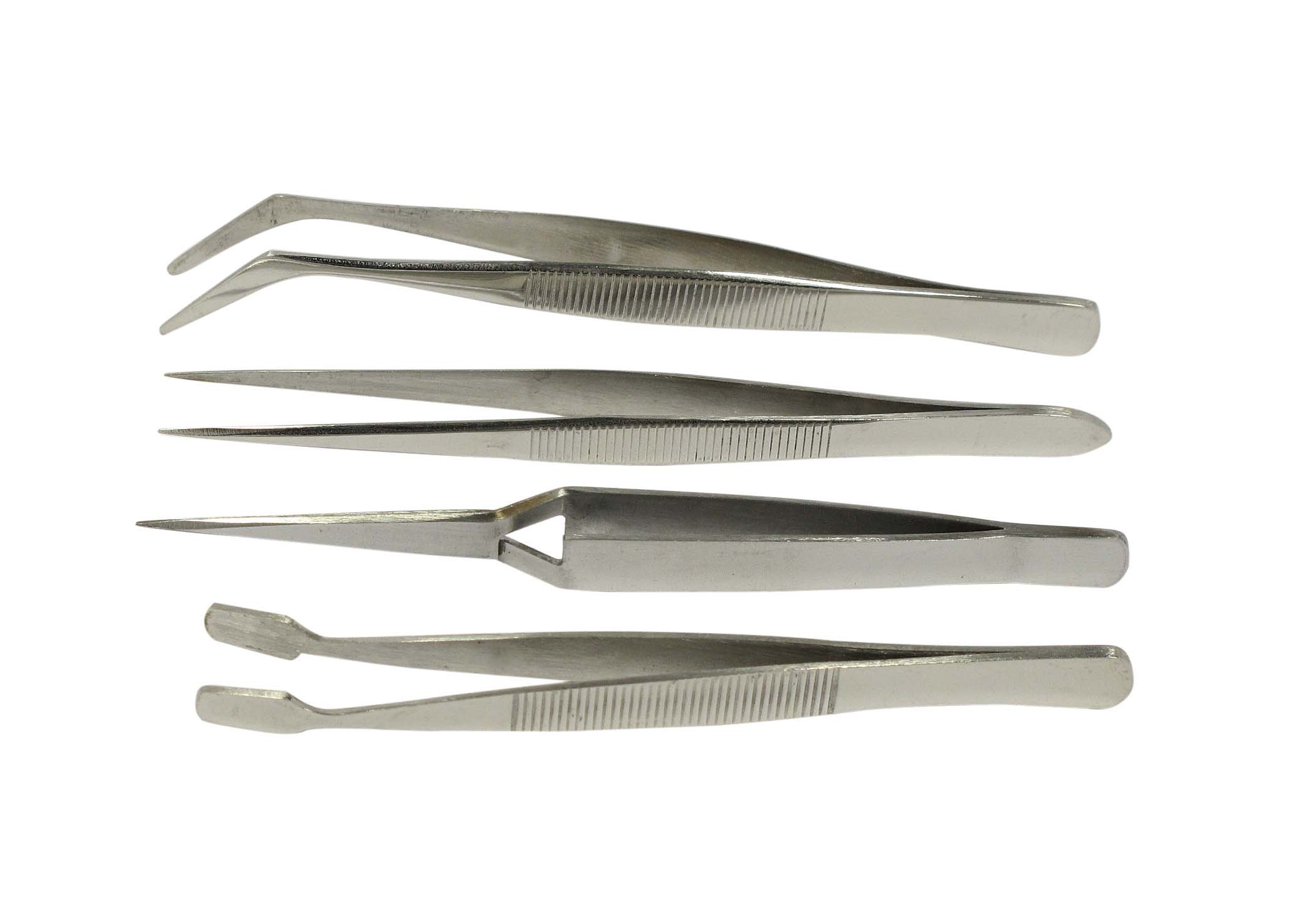 SEStainless Steel Tweezers - Precision Pick-Up Tool - Easy Grip Tweezers- Set of 4 Pcs - TW2-411