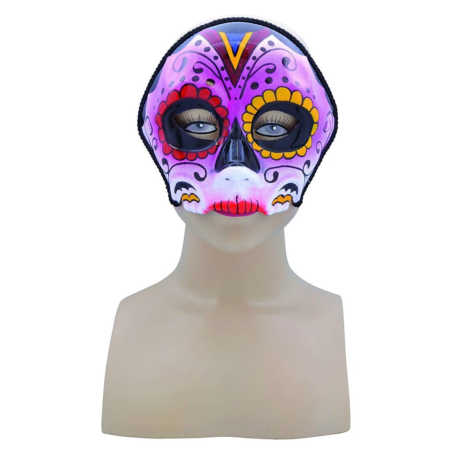 Bristol Novelty EM747 Sugar Skull Style Mask, Womens, Multi-Colour, One Size Halloween